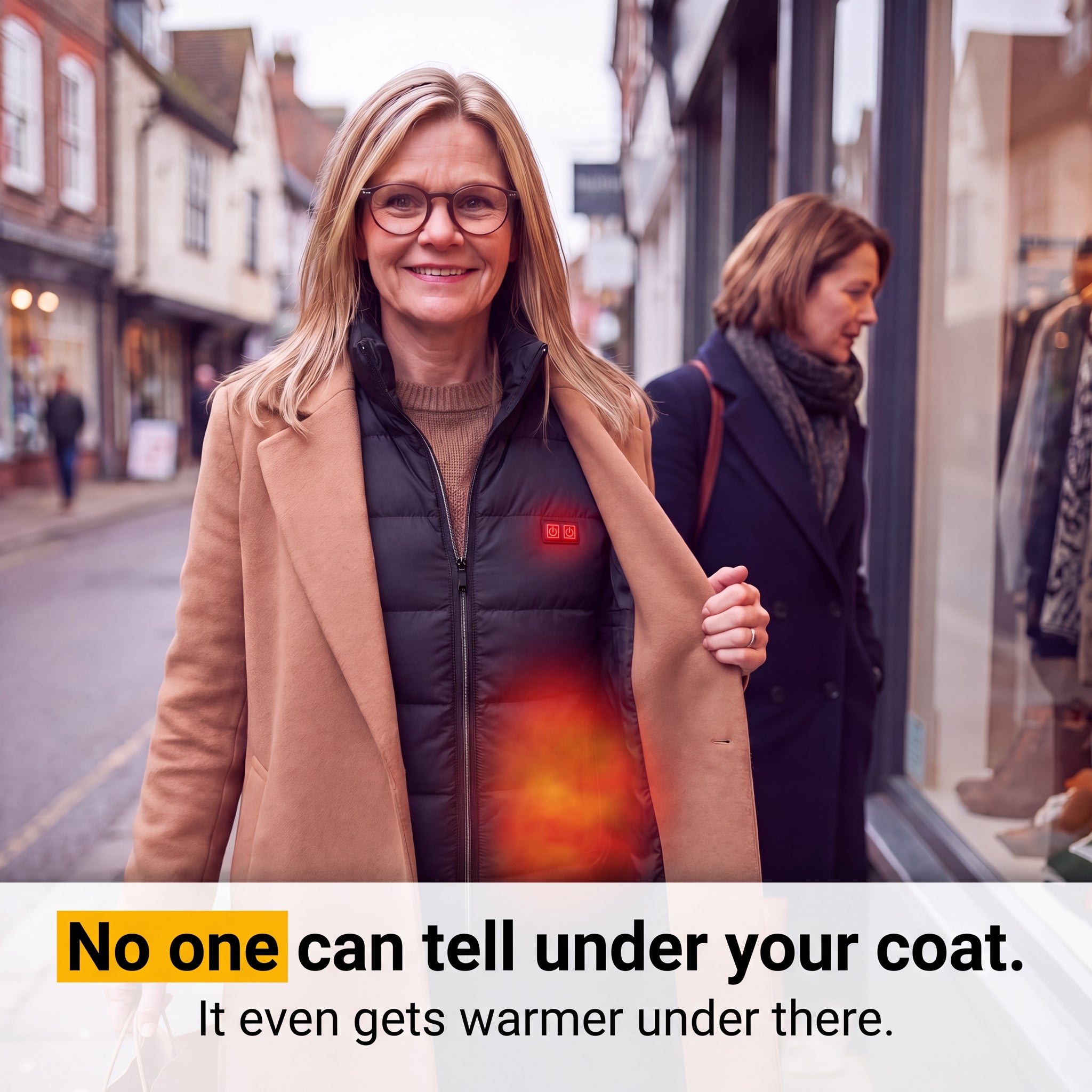 SmartHeat Heated Gilet, worn under a coat