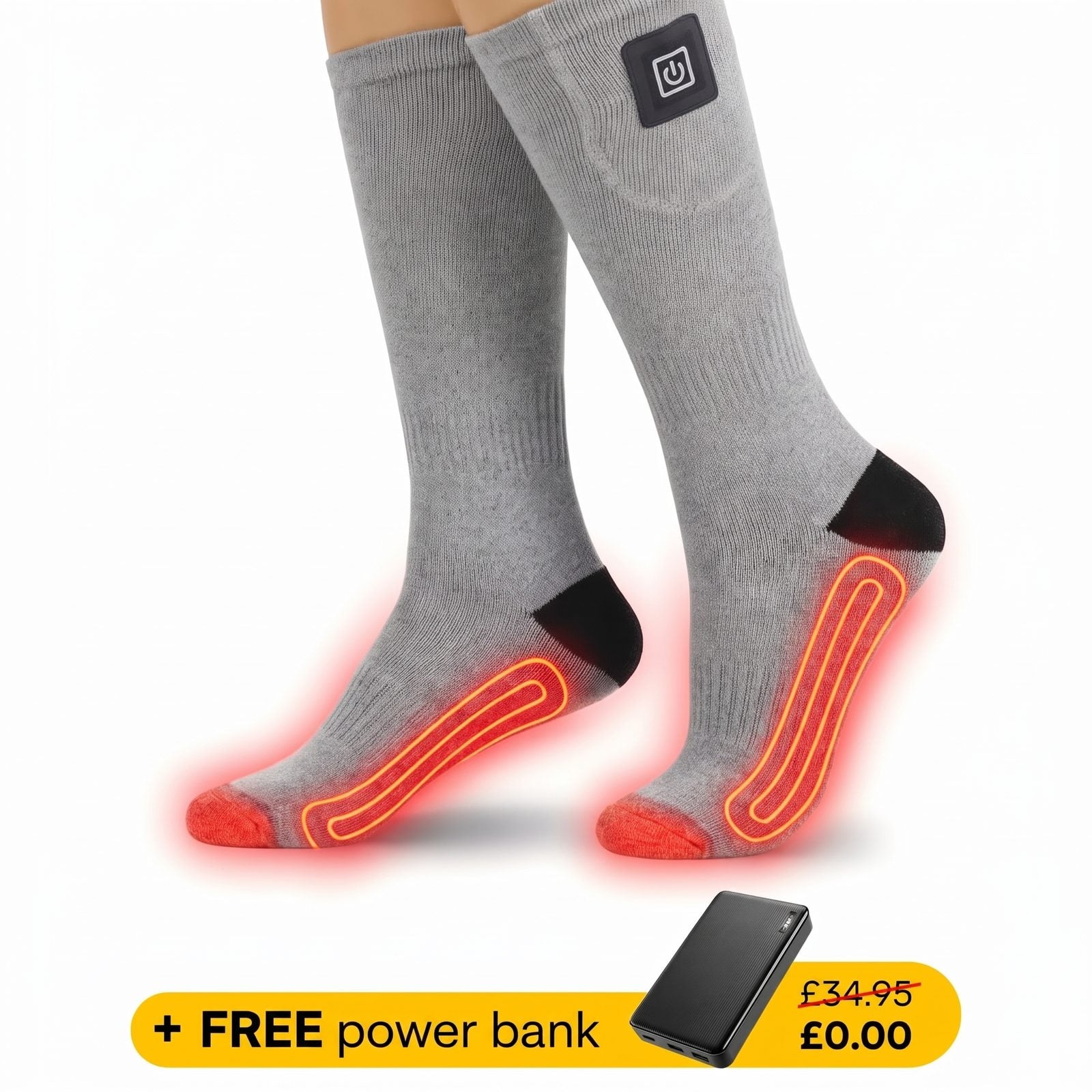 SmartHeat Heated Socks in grey with a free power bank
